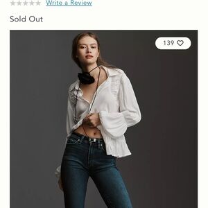 Anthropologie White Sheered Ruffle Button Down Blouse / Shirt